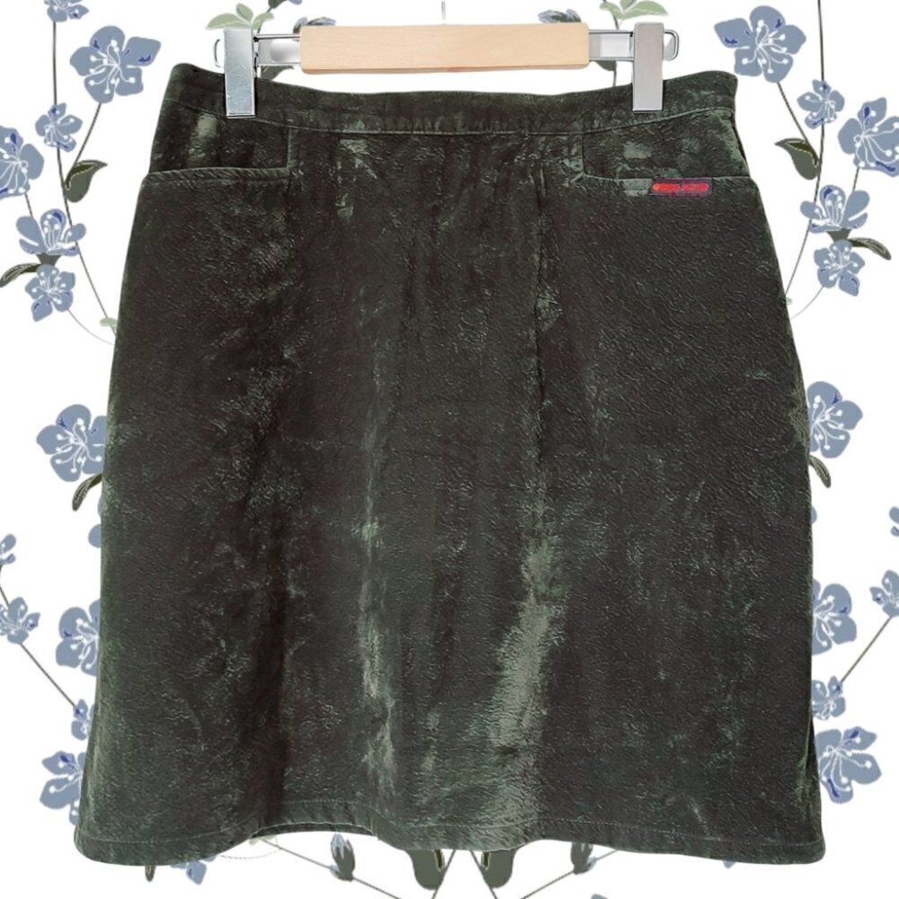 VINTAGE Nicole Benisti X Point Zero Forest Green Velvet Mini Skirt w/ pockets